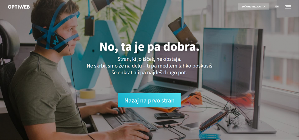 Prikaz strani, ki prikazuje napako 404