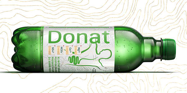 Ležeča plastenka mineralne vode Donat Mg.